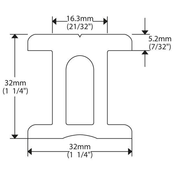 Ronstan I-skena 32 mm, 3,0 m