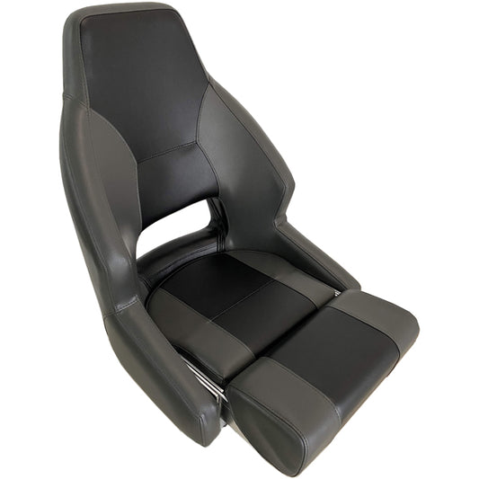 ESM Styrstol RM52 med flip-up dyna, mörkgrå/svart marinvinyl