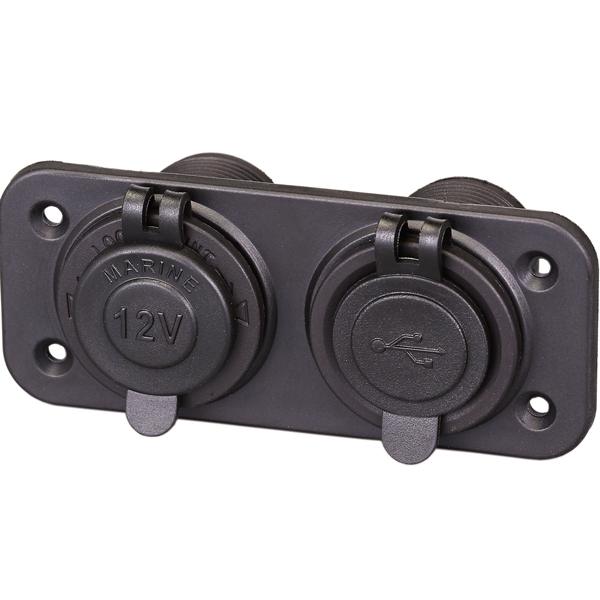 Panel 12 V med dubbel usb(1 och 2,1amp) och cigarettkontakt IP65