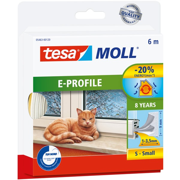 Tesa tätningslist e-profil 4 x 9 mm x 6 m vit